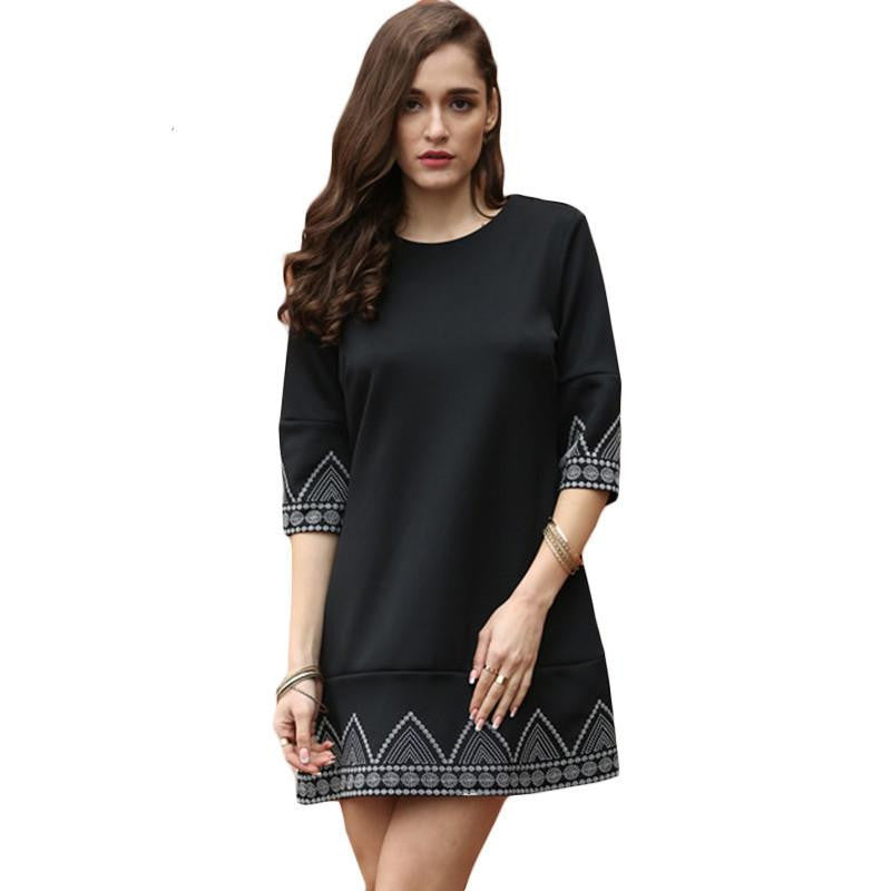 SheIn Women Style Summer Dresses Vintage Clothes Black Round Neck Half