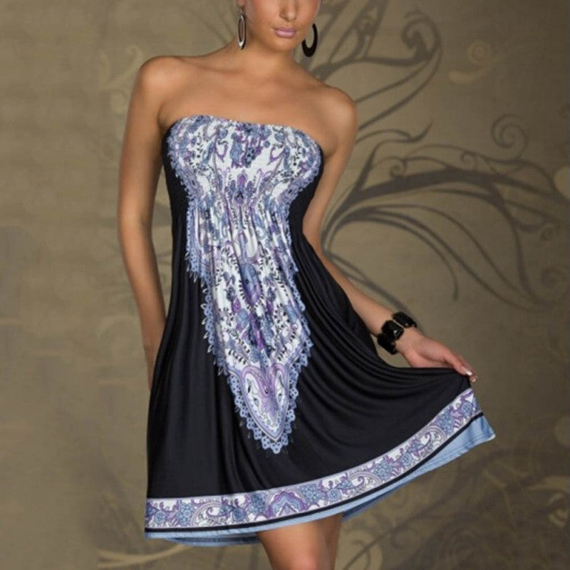 boho mini dresses australia Arrival Women Mini Dress Casual Floral Bandeau Beach Summer Boho Maxi