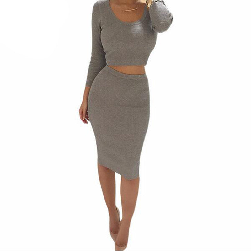 Autumn Winter 2 Piece Set Women Long sleeve party dresses bandage dres