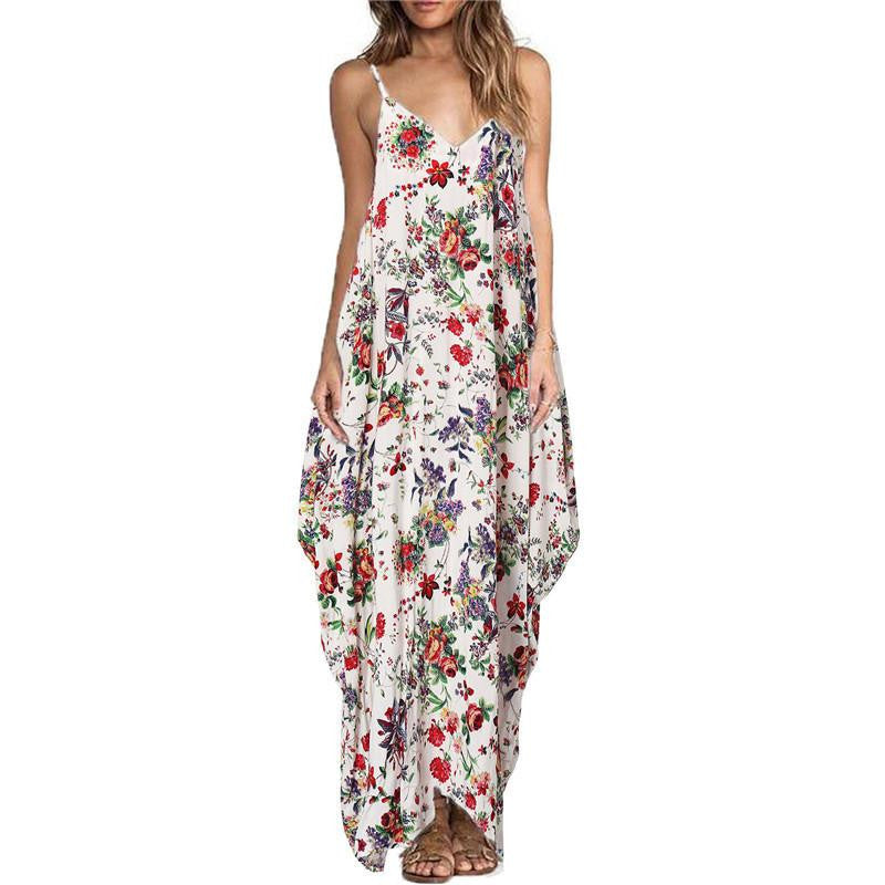 ZANZEA Boho Long Dress Women's Spaghetti Strap Backless Floral Print L