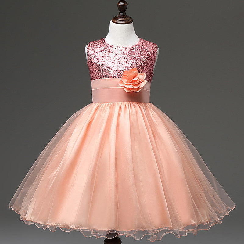 3-12yrs Christmas cute flower Girls Dress sequined mesh Girl Clothing
