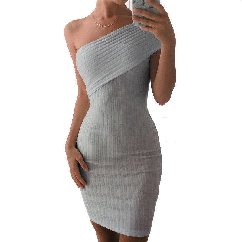 LadySymbol Off Shoulder Summer Dress Women Slim Casual Bodycon Dress G