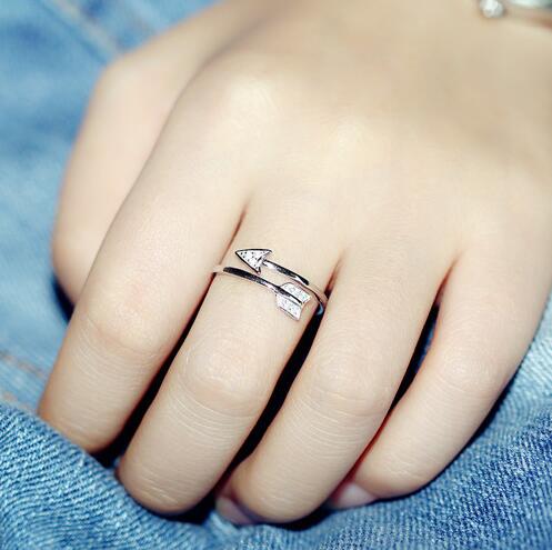 925 Sterling Silver Rings For Women Girl Cupid Arrow Crystal Zircon Rings Adjustable Rings