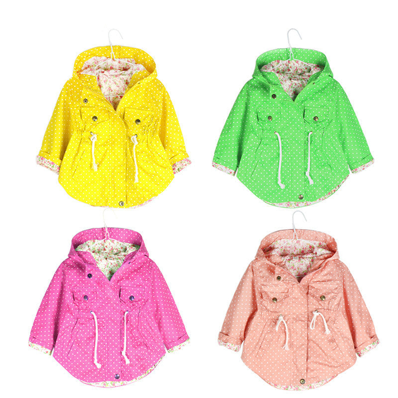 Spring Autumn Hooded Kids Jackets Long Sleeve Polka Dot Print Fashion Girls Windbreaker Coat Casual Waist Girls Jackets - CelebritystyleFashion.com.au online clothing shop australia