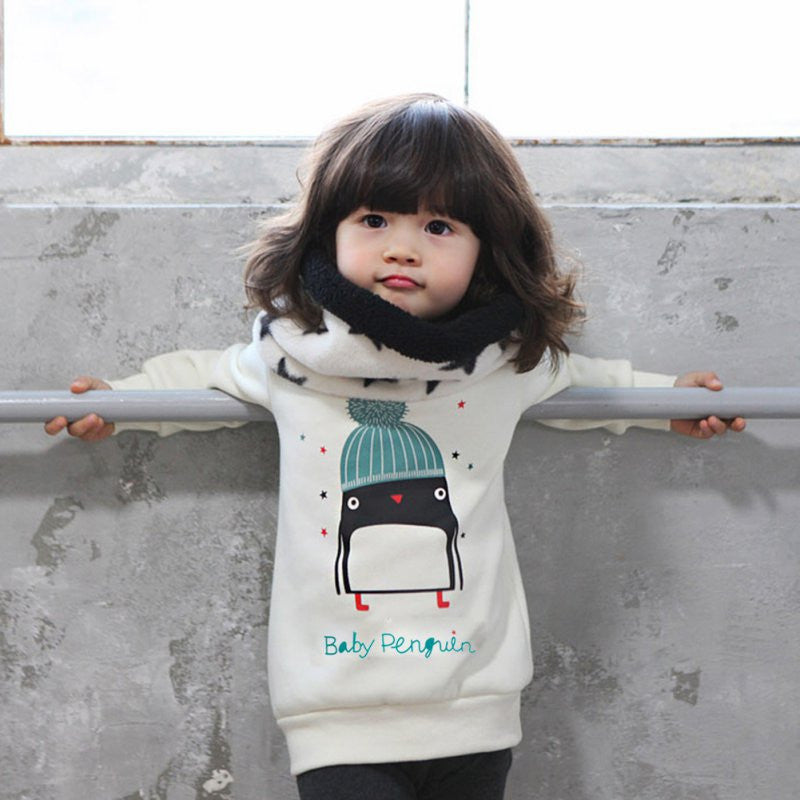 Kids Clothes Autumn Baby Girl Cute Long Sleeve Pullover Winter Warm Penguin Pattern Girls Thicken Sweatshirt Hoodies 0-3Y - CelebritystyleFashion.com.au online clothing shop australia