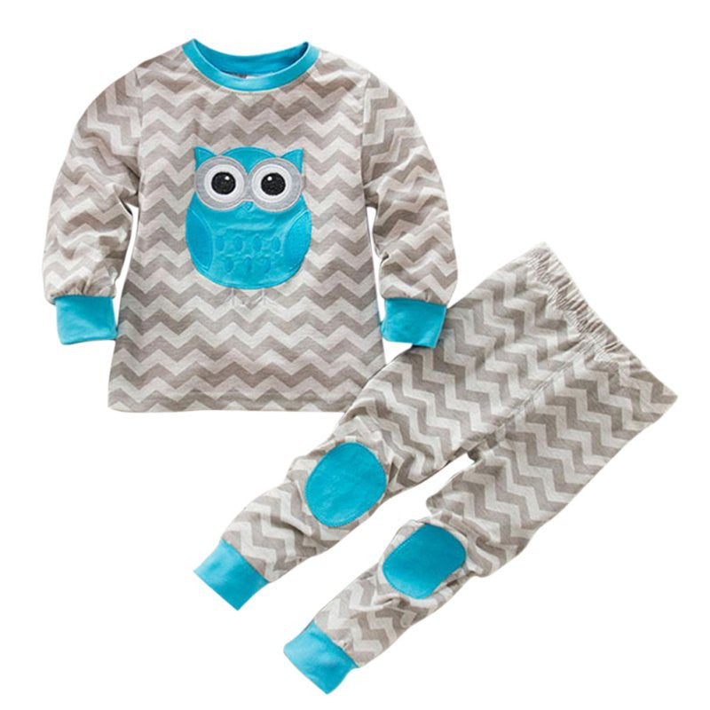 Cute Girl Cotton Wave Owl Printed Long Sleeve Tops+Pants Set Homewear Robes Sleepwear - CelebritystyleFashion.com.au online clothing shop australia