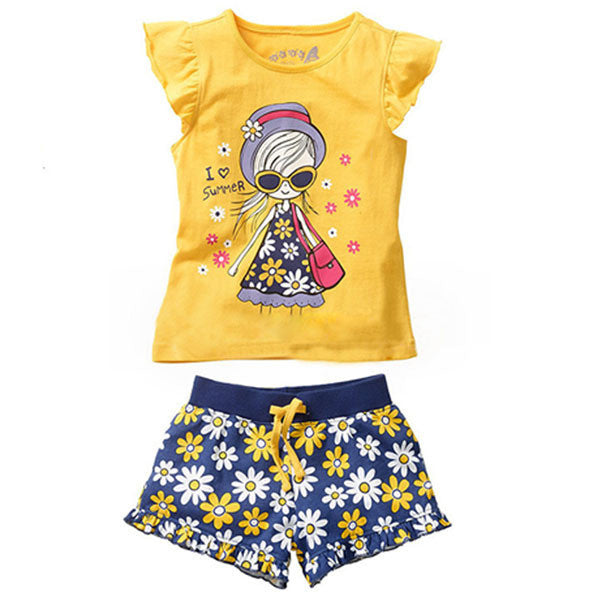 Girls Summer Casual Clothes Set Children Short Sleeve Cartoon T-shirt + Short Pants Sport Suits Girl Clothing Sets for Kids - CelebritystyleFashion.com.au online clothing shop australia