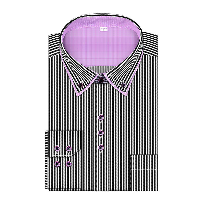 2016 New Fashion Stripes Men's Business Casual Long Sleeved Shirts Male Dress Shirt Double Collar Shirt High Quality - CelebritystyleFashion.com.au online clothing shop australia