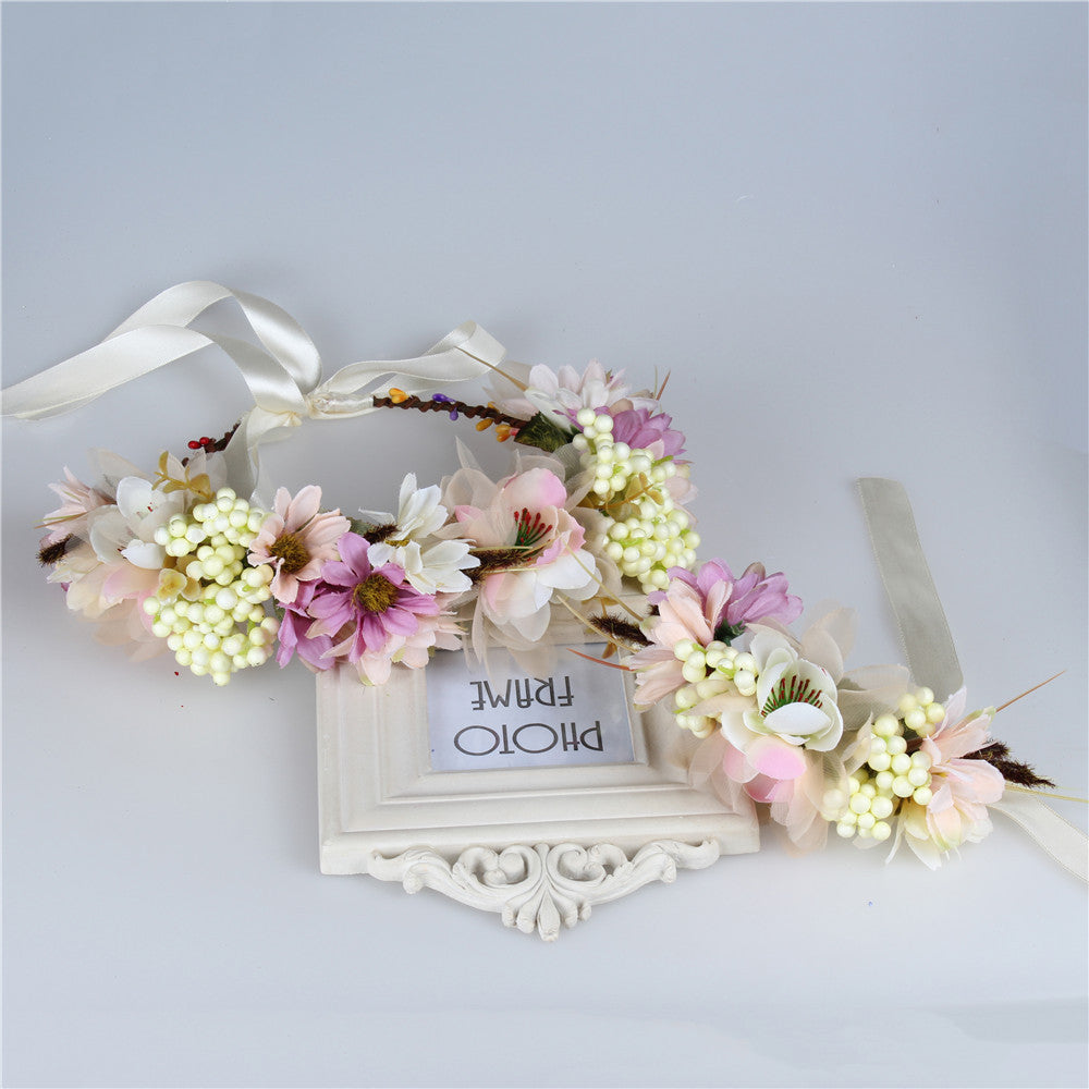 2pc/set Women Wedding Rose Flower Wreath headband and wrist Kids Party flower crown and Bracelet with Ribbon Adjustable garlands - CelebritystyleFashion.com.au online clothing shop australia