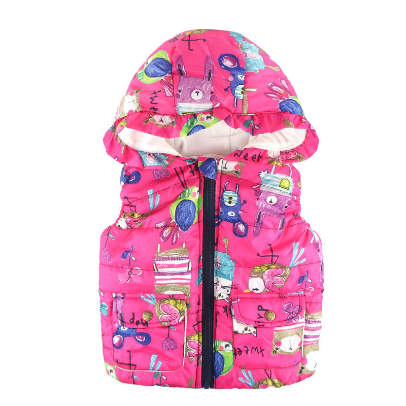 Children Clothing Winter Outerwear Coats Animal Graffiti Thick Princess Girls Vest Hooded Kids Jackets Baby Girl Warm Waistcoat - CelebritystyleFashion.com.au online clothing shop australia