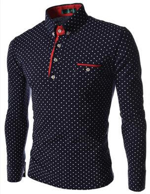 New Brands Mens Dot Long Sleeve POLO Shirts Brands Long Sleeve Camisas Polo Stand Collar Male Polo Shirt Size 3XL. KJHB - CelebritystyleFashion.com.au online clothing shop australia
