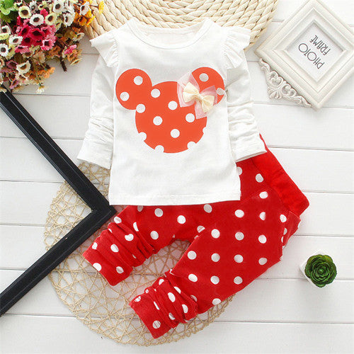 Spring Autumn children girls clothing sets mouse clothes bow tops t shirt leggings pants baby kids 2 pcs suit - CelebritystyleFashion.com.au online clothing shop australia