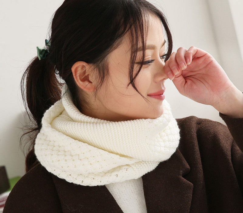 knitted scarf women Fashion Pure neck Woolen Scarf Autumn Winter Scarf Women Warm shawls 2 Circle Cable Knit Long Ring Scarf - CelebritystyleFashion.com.au online clothing shop australia