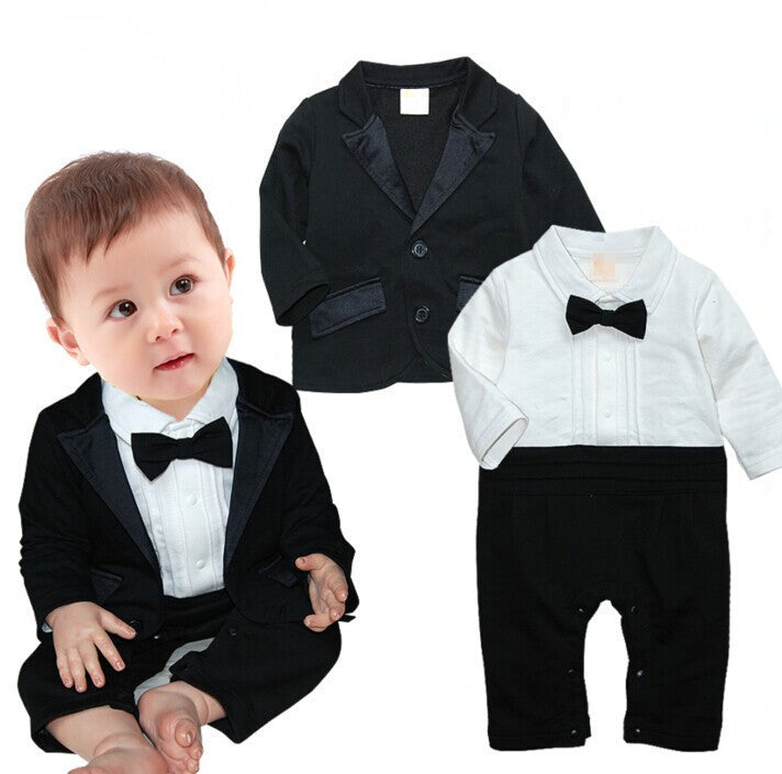 gentleman baby boy clothes white coat+ striped rompers clothing set newborn wedding suit - CelebritystyleFashion.com.au online clothing shop australia