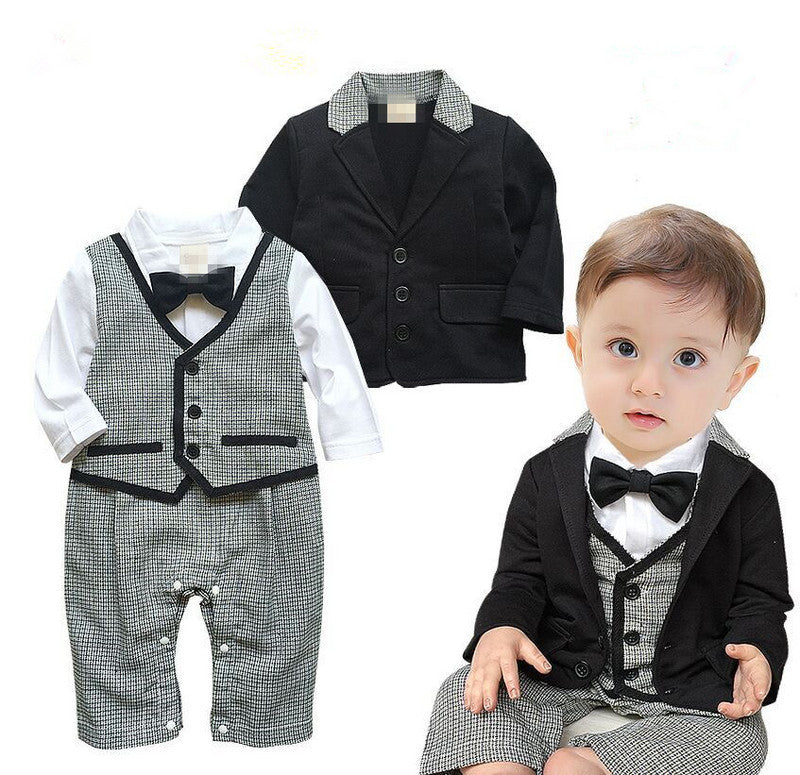 gentleman baby boy clothes white coat+ striped rompers clothing set newborn wedding suit - CelebritystyleFashion.com.au online clothing shop australia