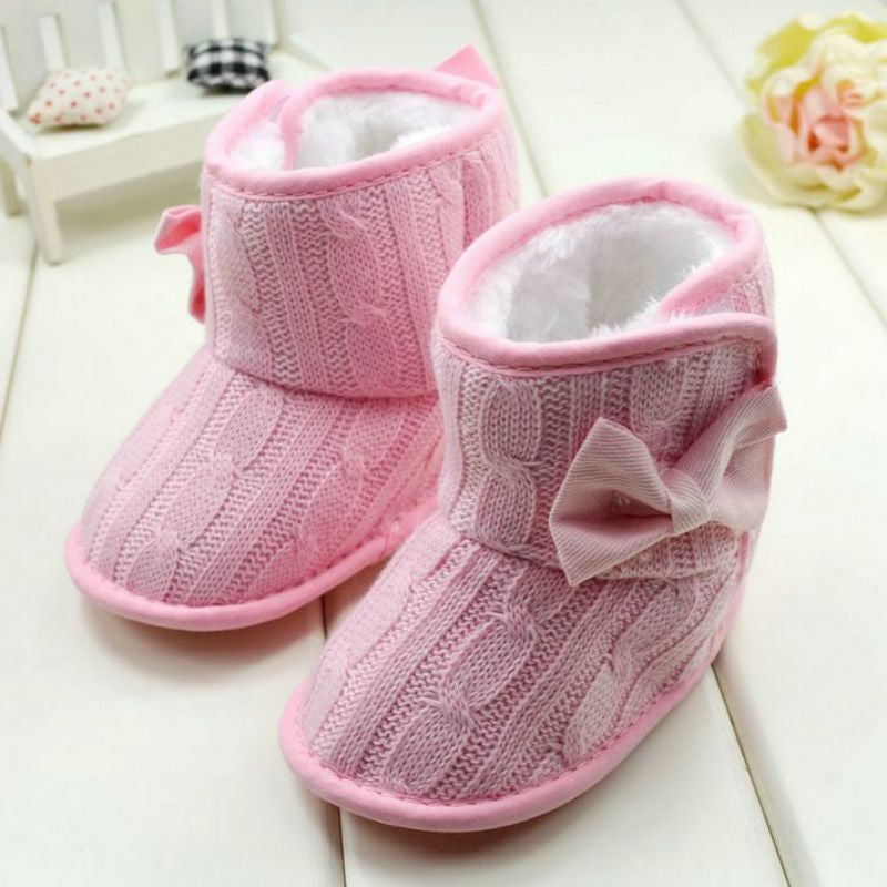 Baby Girl Knit Bowknot Faux Fleece Snow Boot Soft Sole Kids Wool Baby Shoes 3-18M - CelebritystyleFashion.com.au online clothing shop australia