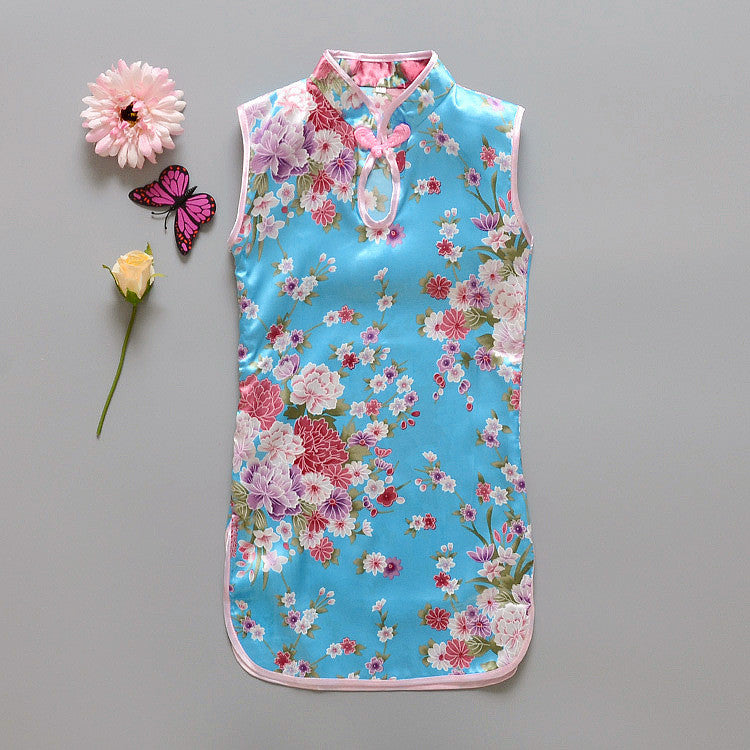 Fashion Chinese Style Flower Birds Cotton Children's Cloth Kids Qipao Dress Sleeveless Summer Girl's Dress - CelebritystyleFashion.com.au online clothing shop australia