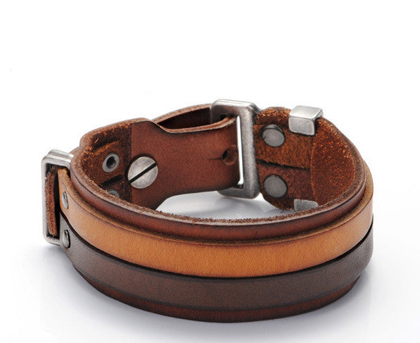 Italian Genuine Leather Cuff Double Wide Bracelet And Rope Bangles Brown For Men Fashion Man Bracelets Unisex Jewelry PG013 - CelebritystyleFashion.com.au online clothing shop australia