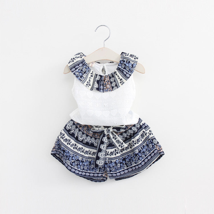 Girls Fashion Clothing Sets Brand Girls Clothes Kids Clothing Sets Sleeveless Whirte T-Shirt + Short 2Pcs Suits - CelebritystyleFashion.com.au online clothing shop australia