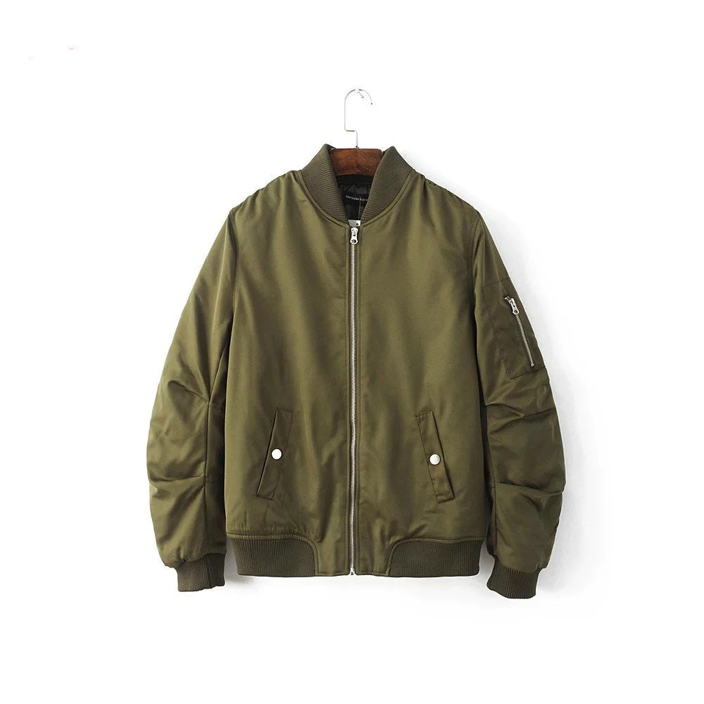 Spring Autumn Mens Solid Flight Army Green Bomber Jacket Men's Rib Sleeve Zipper Short Air Force Baseball Coats Clothing - CelebritystyleFashion.com.au online clothing shop australia