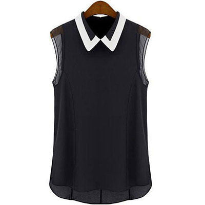 Women Summer Loose Casual Chiffon Sleeveless Vest Shirt Tops Blouse Black White - CelebritystyleFashion.com.au online clothing shop australia