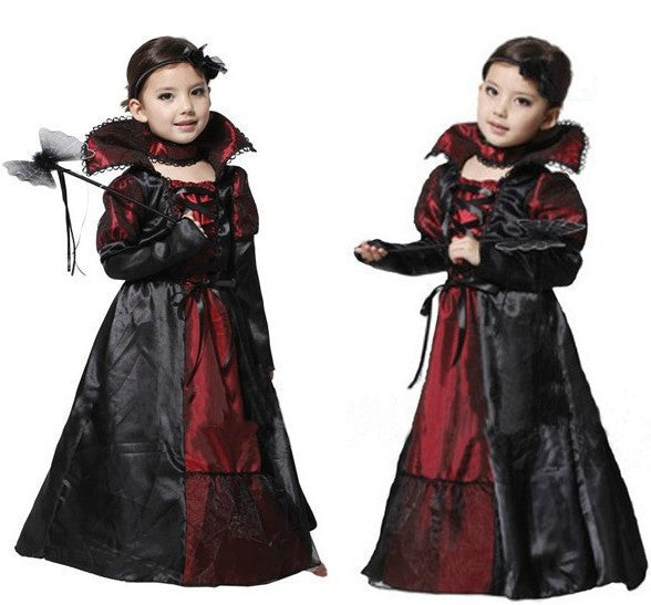 Halloween Girls Costumes Vampire Queen Children Costume Halloween Kids Black Lace Party Dress Necklace Set Boy Couple Clothing - CelebritystyleFashion.com.au online clothing shop australia