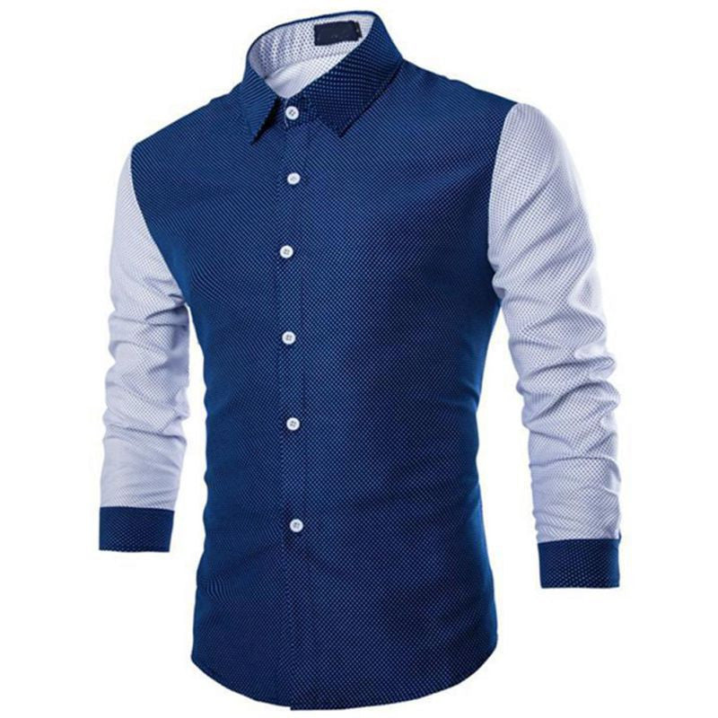 Men Long Sleeve Dots Shirt Color Match Business Slim Fit Shirts Tops M-XXL - CelebritystyleFashion.com.au online clothing shop australia