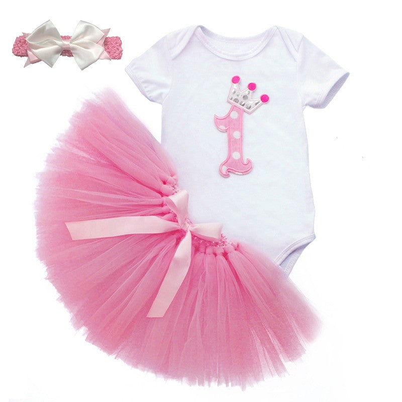 3PCS New Baby Girl 1st Crown Bodysuit Headband Birthday Tutu Skirt Outfit toddler girl clothes summer Summer - CelebritystyleFashion.com.au online clothing shop australia