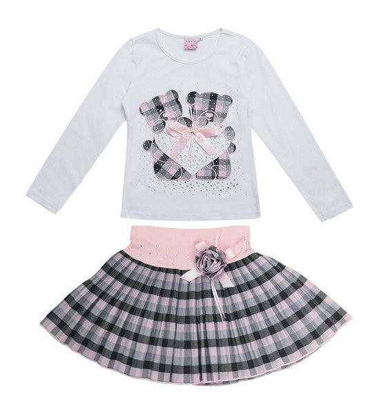 Fashion winter Boutique Outfits Sets For 2 Pcs Kids Girl Long Sleeve Cotton Shirts Tops + Plaid Tutu Skirts With Bow Sets - CelebritystyleFashion.com.au online clothing shop australia
