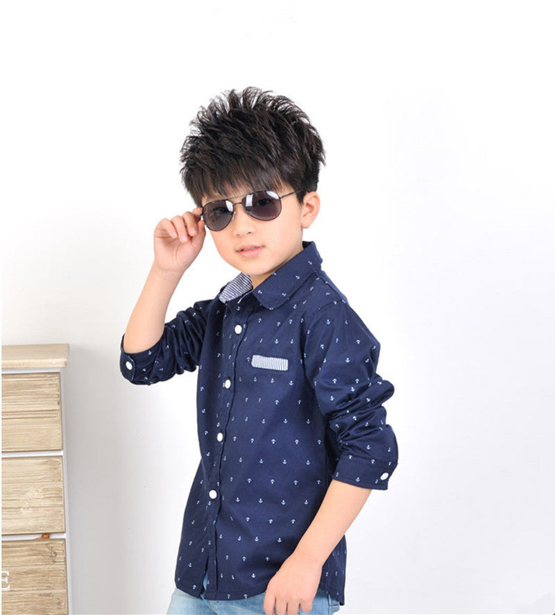 Spring Children kids fashion Print Anchors shirts , boys cotton shirts , boys tops clothing shirts - CelebritystyleFashion.com.au online clothing shop australia