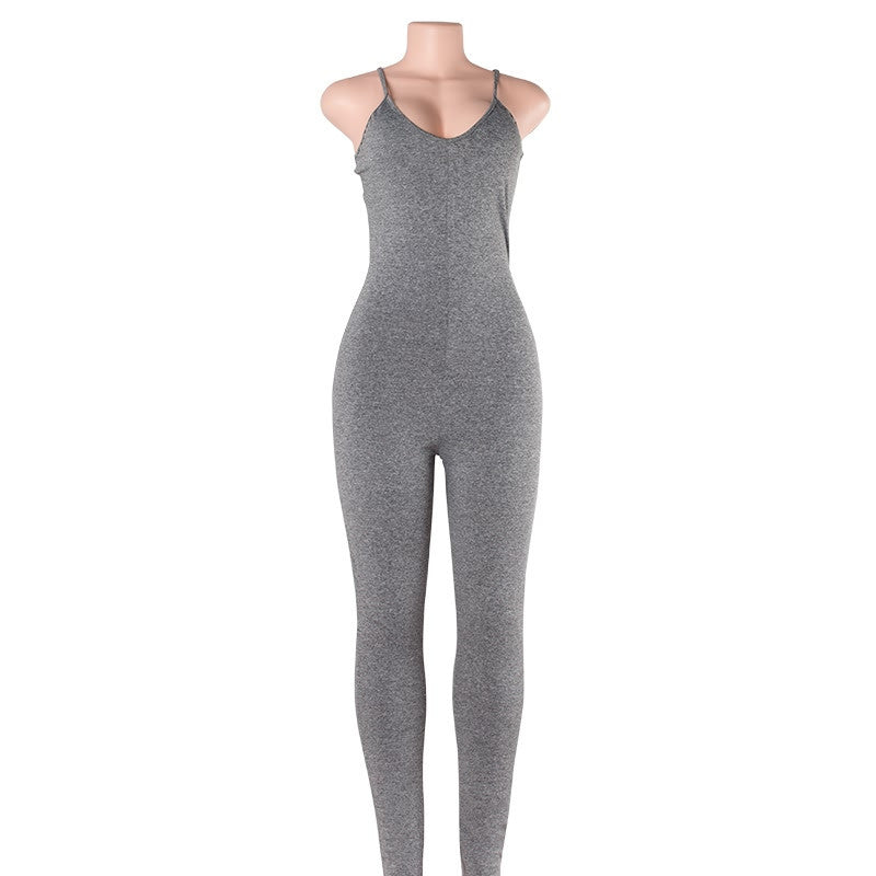 Casual New Style Solid Color Romper Playsuit V-Neck Sleeveless Cotton Grey Black Rompers Womens Jumpsuit - CelebritystyleFashion.com.au online clothing shop australia