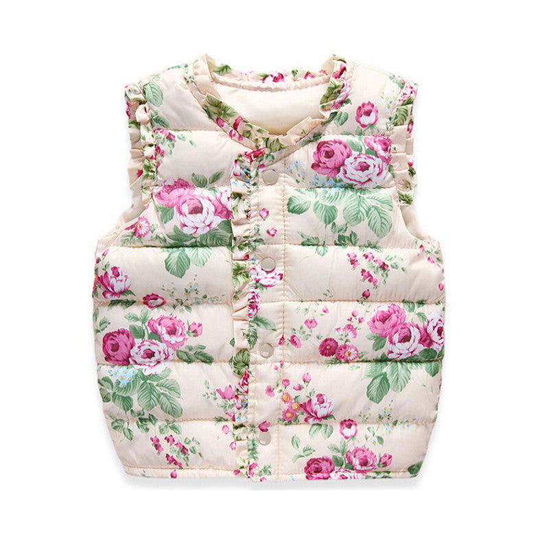 Autumn Spring Children's Winter Jackets Kids Girls Vest Sweet Floral Down Cotton Warm Waistcoat Children Clothing 2 Color - CelebritystyleFashion.com.au online clothing shop australia