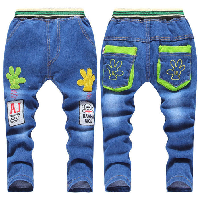 Kids Jeans Elastic Waist Straight Cartoon Jeans Denim Long Pant Retail Boy Jeans 12 Types WB114 - CelebritystyleFashion.com.au online clothing shop australia