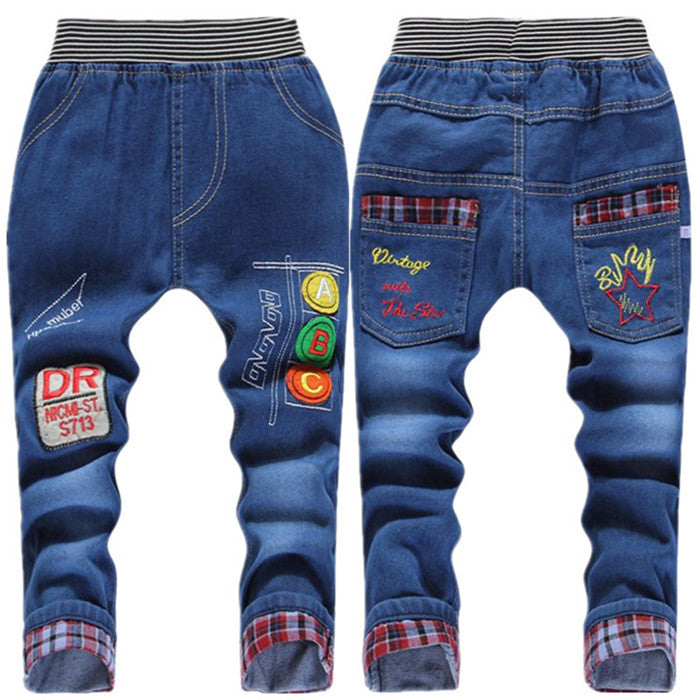 Kids Jeans Elastic Waist Straight Cartoon Jeans Denim Long Pant Retail Boy Jeans 12 Types WB114 - CelebritystyleFashion.com.au online clothing shop australia