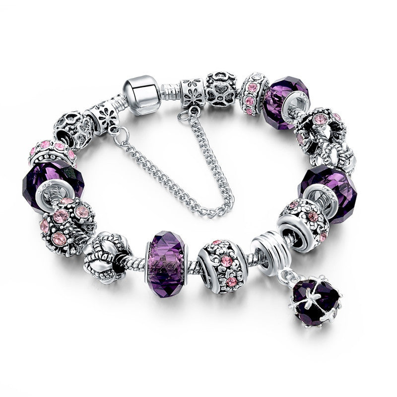 925 Silver Crystal Charm Bracelets for Women With Purple Murano Glass Beads bracelets & bangles Love DIY Jewelry Bracelet Femme - CelebritystyleFashion.com.au online clothing shop australia