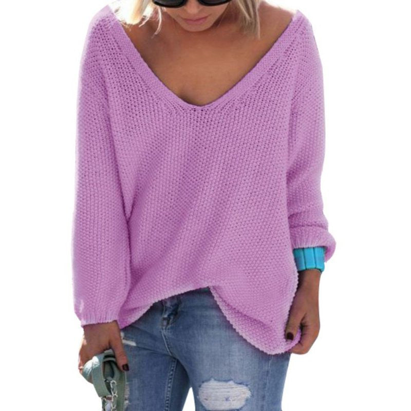 Womens Cute Elegant V Neck Loose Casual Knit Sweater Pullover Long Sleeve Spring Sweater Tops - CelebritystyleFashion.com.au online clothing shop australia