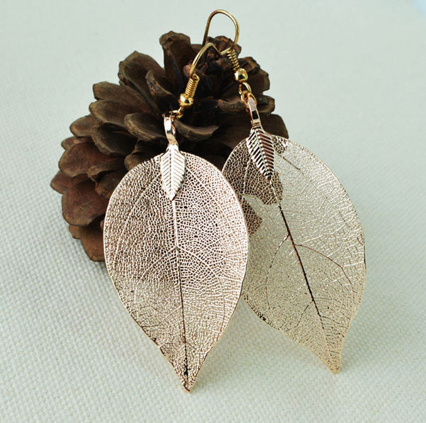 Fashion 18K Gold And Silver Plated Big Statement Long Drop Earrings Dipping Natural Real Leaf Earrings For Women - CelebritystyleFashion.com.au online clothing shop australia