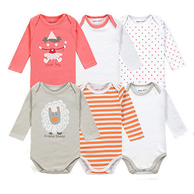 6 Pieces Brand Baby Girl Clothes Boy Long Sleeve Bodysuits New Born Clothing With Character Printed Infant Jumpsuit Overall - CelebritystyleFashion.com.au online clothing shop australia