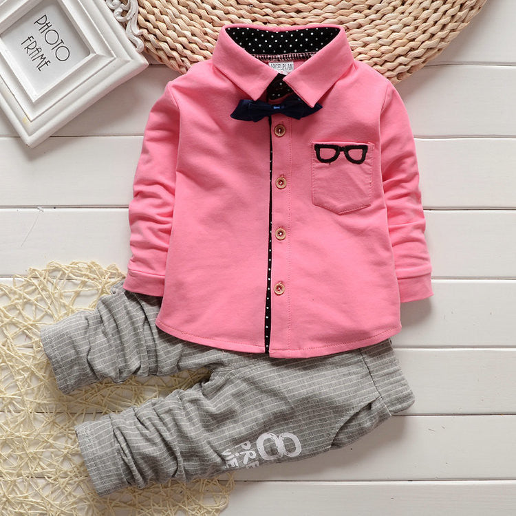 Baby Boy girls Clothing Sets children Bow tie T-shirts glasses cartoon+ pants kids cotton cardigan two piece suit - CelebritystyleFashion.com.au online clothing shop australia