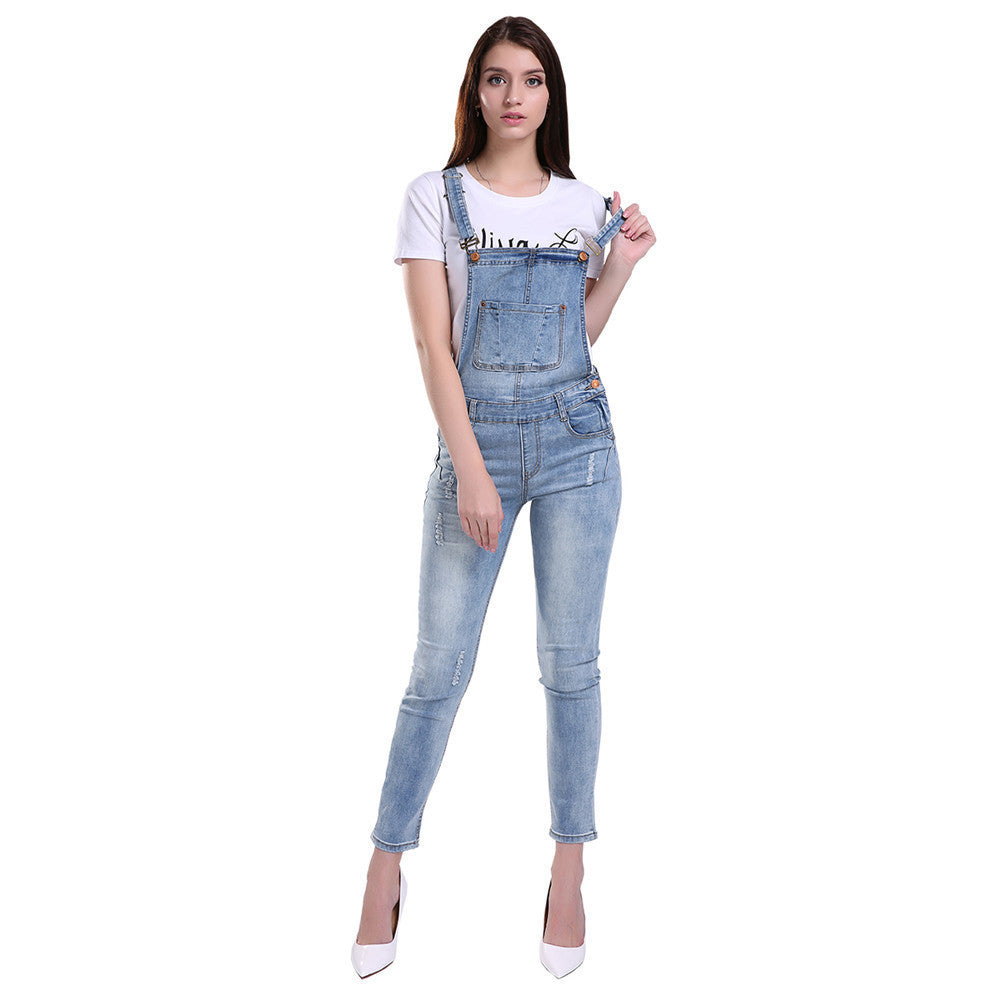 Women's Sexy Long Sleeve Denim Jumpsuits V Neck Solid Bodycon Long Jumpsuit  Romper Pants with Pockets