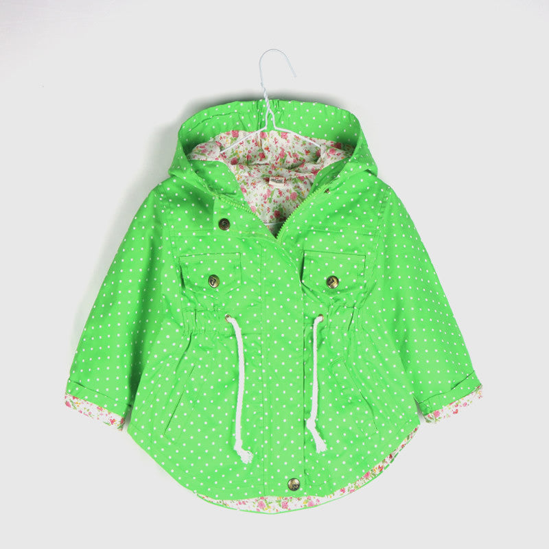 Spring Autumn Hooded Kids Jackets Long Sleeve Polka Dot Print Fashion Girls Windbreaker Coat Casual Waist Girls Jackets - CelebritystyleFashion.com.au online clothing shop australia