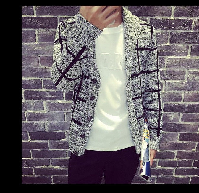 fall and winter men clothes men's plaid collar cardigan knit jacket sweater coat plus size good quality M to XXL 2colors - CelebritystyleFashion.com.au online clothing shop australia