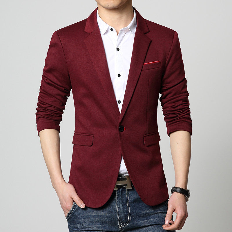 New Slim Fit Casual jacket Cotton Men Blazer Jacket Single Button Gray Mens Suit Jacket Autumn Patchwork Coat Male Suite - CelebritystyleFashion.com.au online clothing shop australia