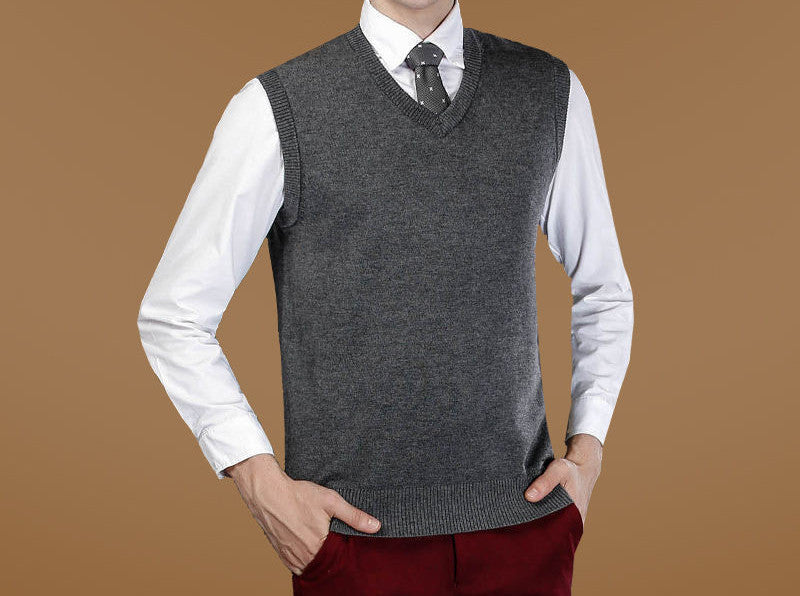 New Autumn Winter Warm Cashmere Sweater Vest Men Classic Sleeveless Coat Wool Solid Color V-Neck Pullover Men Jersey Casual - CelebritystyleFashion.com.au online clothing shop australia