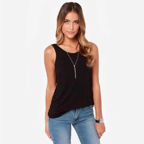 Women Lady Black Grey Deep-V Backless Sleeveless Summer Tank Top Sexy Vest Shirt Elastic Cotton Casual T-Shirts - CelebritystyleFashion.com.au online clothing shop australia