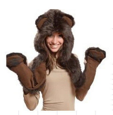 10 Styles Warm Winter Faux Animal Fur Hat Fluffy Plush Cap Dint Hood Scarf Shawl with Gloves Set Leopard Panda Hat Scarf Set - CelebritystyleFashion.com.au online clothing shop australia