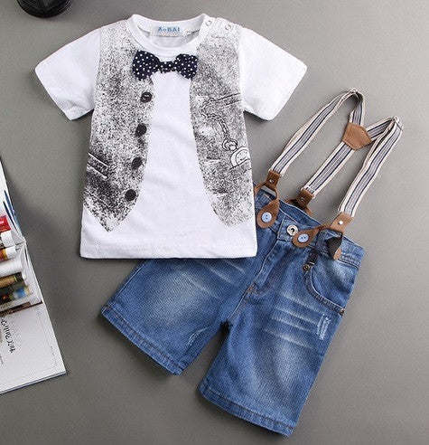 3 pieces summer boys clothing sets gentleman set baby boy clothes shirt and suspender trousers - CelebritystyleFashion.com.au online clothing shop australia