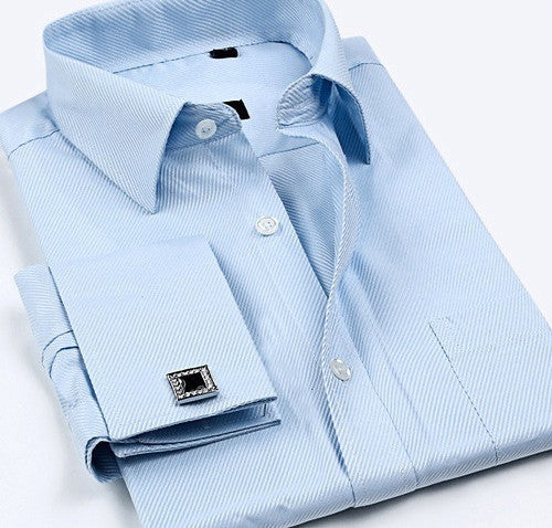 Striped Shirt Men New Mens Dress Shirt French Cuff Tailored Slim Fit Free Long Sleeve Shirt For Cufflinks Camisa - CelebritystyleFashion.com.au online clothing shop australia