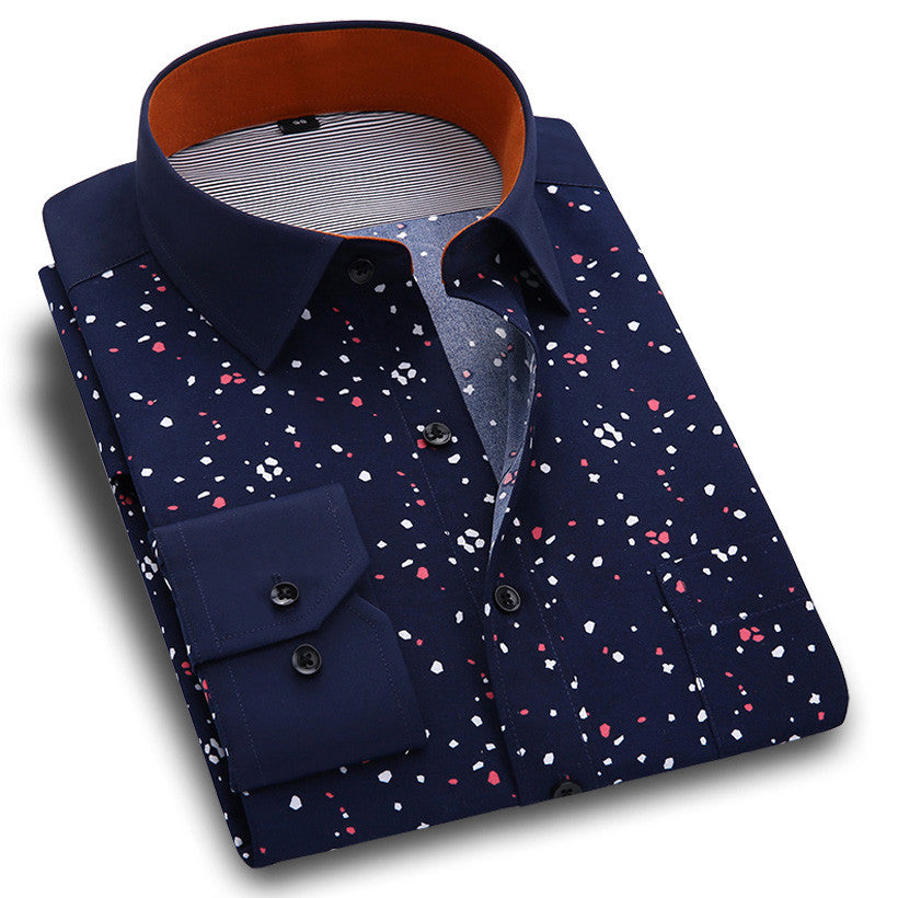 New Spring Men Casual Shirts Fashion Long Sleeve Brand Printed Button-Up Formal Business Polka Dot Floral Men Dress Shirt - CelebritystyleFashion.com.au online clothing shop australia