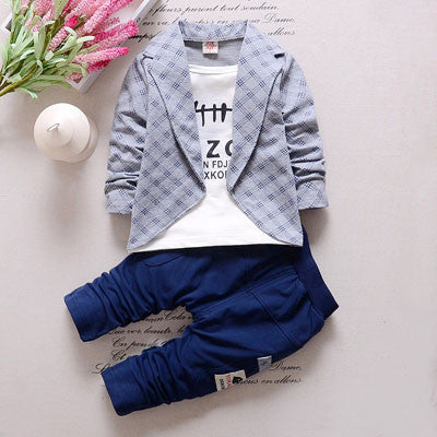 Models Boy Suit Korean Version Of The Toddlers Infant Stripe Fake Two-piece Kids Clothing Set - CelebritystyleFashion.com.au online clothing shop australia